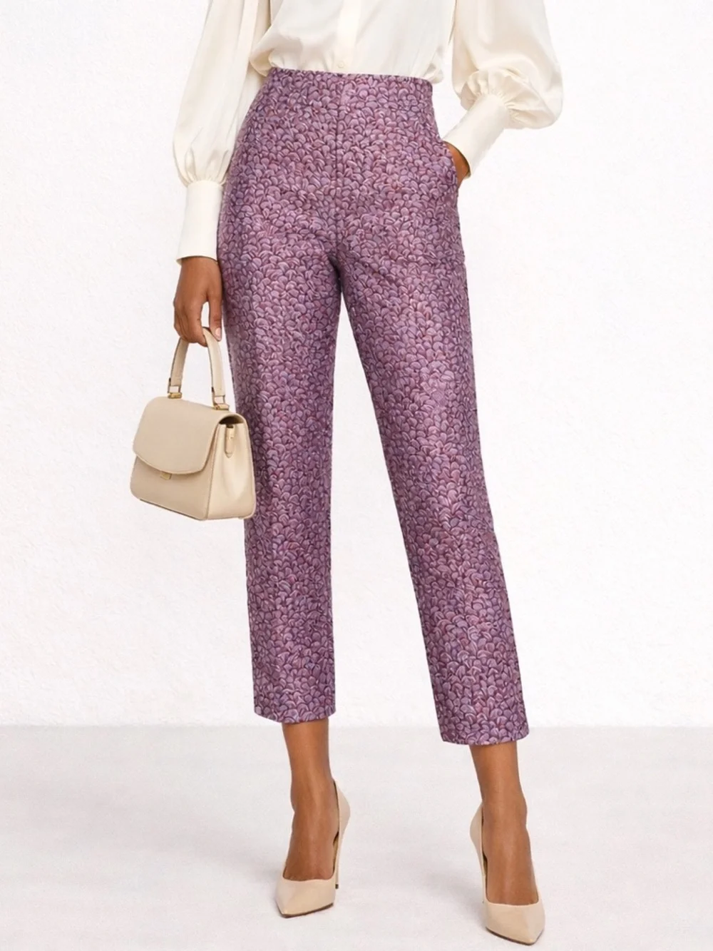 Kate Spade Party Bubbles Jacquard High Rise Crop Pants Purple Size 2 NWOT
